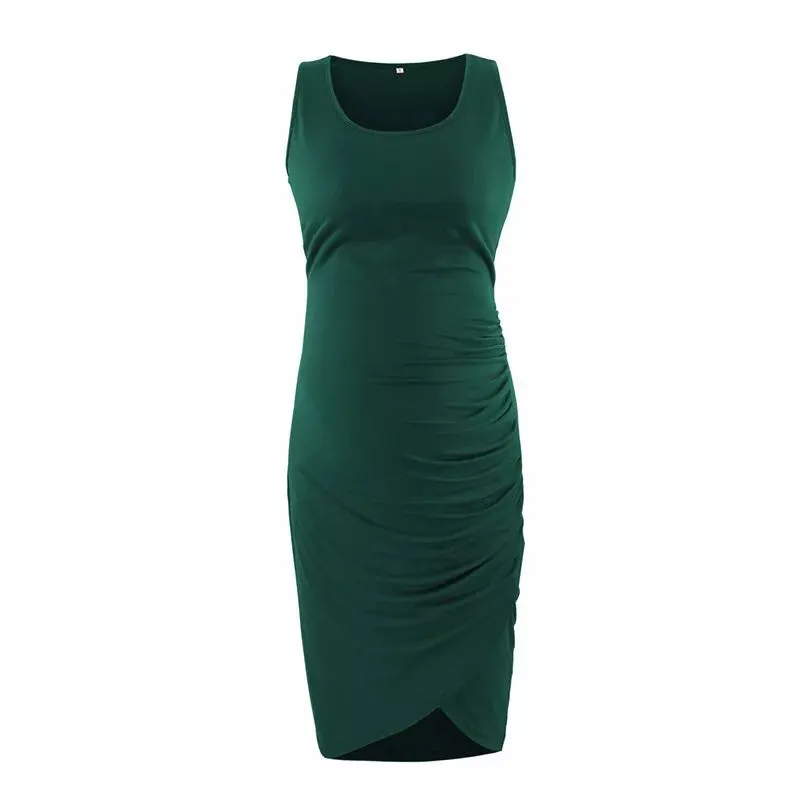 Summer Maternity Dress Sexy Solid Color Irregular Round Neck Sleeveless