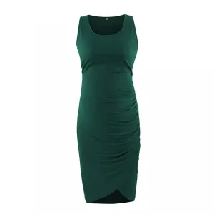 Summer Maternity Dress Sexy Solid Color Irregular Round Neck Sleeveless
