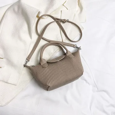 Women Fashion Solid Color Pleated Large Capacity Handbag PU Tote Bag