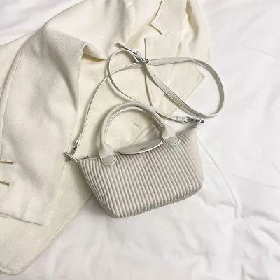 Women Fashion Solid Color Pleated Large Capacity Handbag PU Tote Bag