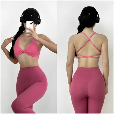 Women Fashion Sexy Solid Color Breathable Cross Backless Yoga Bra