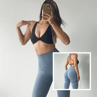 Women Fashion Sexy Solid Color Breathable Cross Backless Yoga Bra