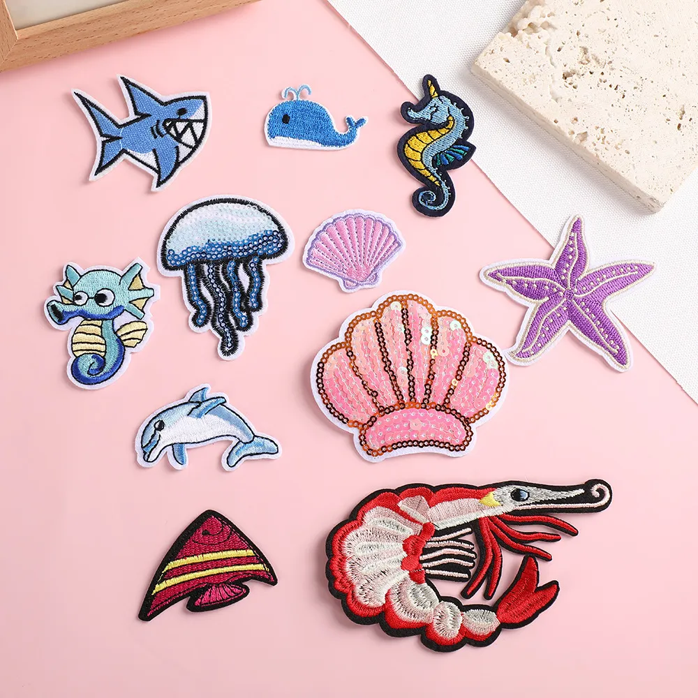 Cartoon Cute Marine Life Embroidered Cloth Stickers Decorative Accessories