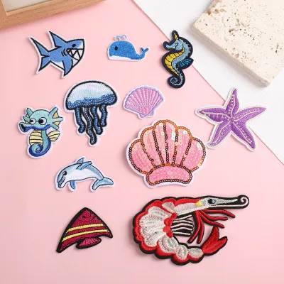 Cartoon Cute Marine Life Embroidered Cloth Stickers Decorative Accessories