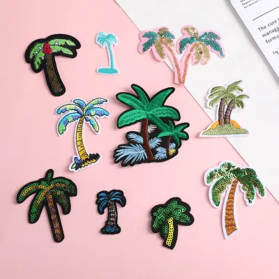 Coconut Tree Beach Embroidery Cloth Stickers Diy Decorative Accessories