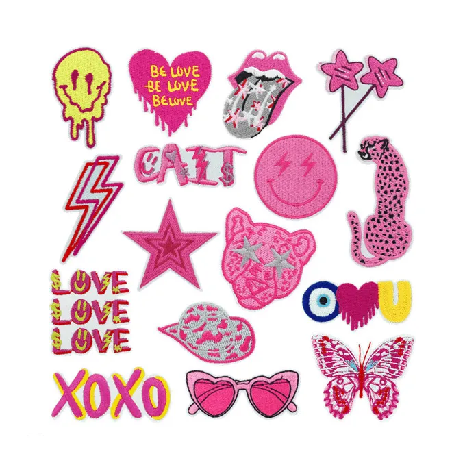 Pink Smiley Butterfly Leopard Embroidered Cloth Stickers Decoration Accessories
