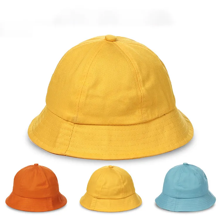 Children Simple Solid Color Sunscreen Bucket Hat Cotton Dome Custom