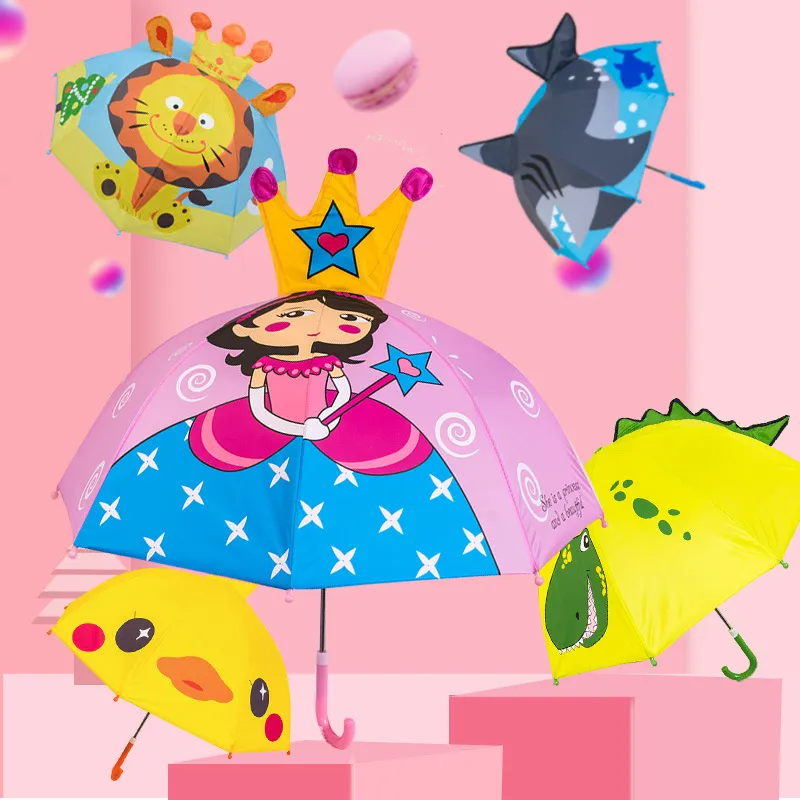 Children Cute Cartoon Model Sunshade Umbrella Business Long-Handled with Iron Frame