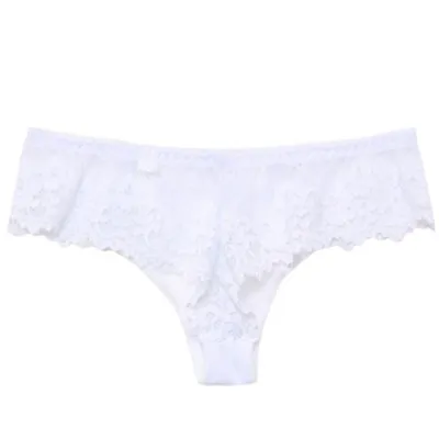 Women Sexy Solid Color Lace Low Waist Hollow-Out Thong