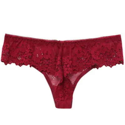 Women Sexy Solid Color Lace Low Waist Hollow-Out Thong