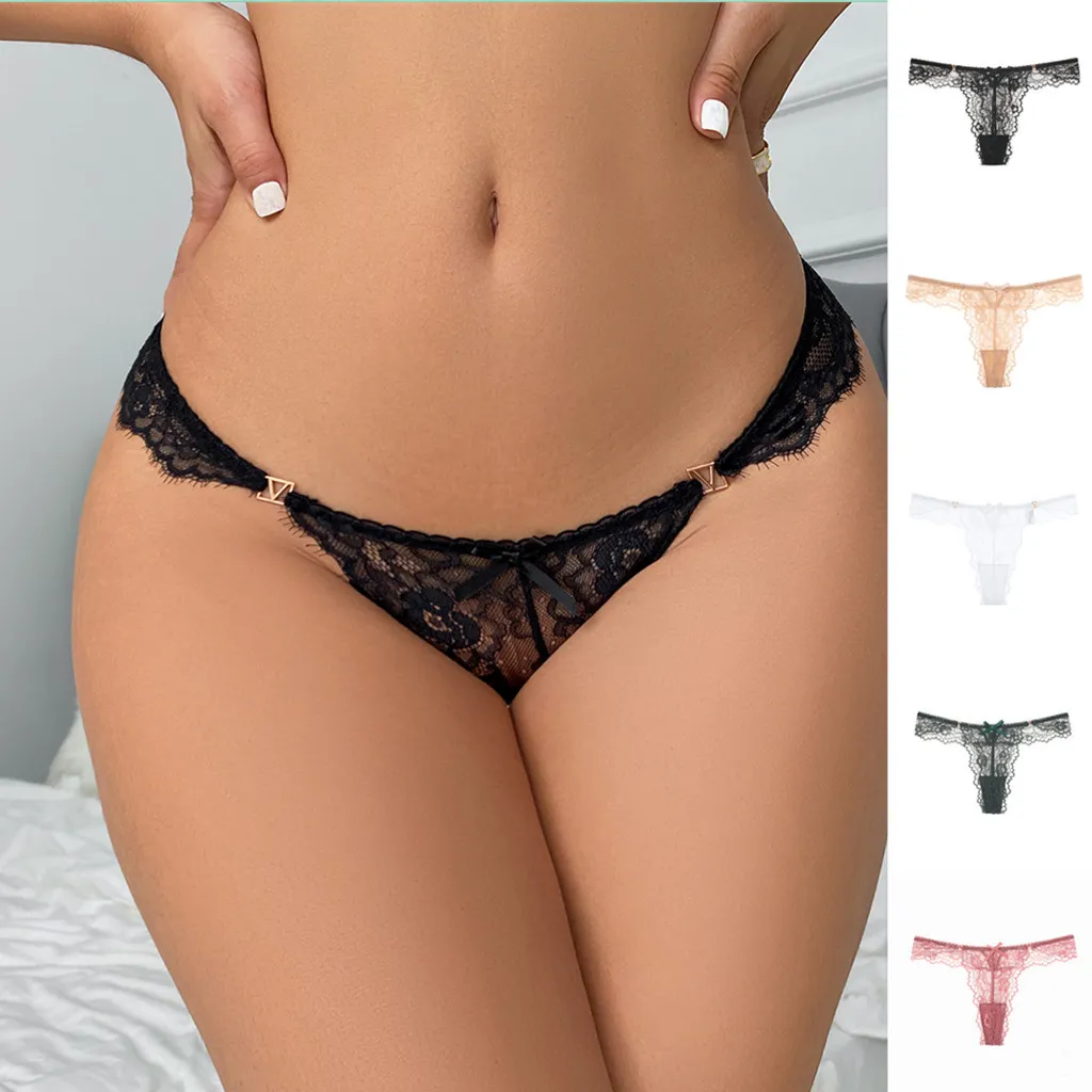 Women Sexy Lace Hollow-Out Perspective Thong Panties