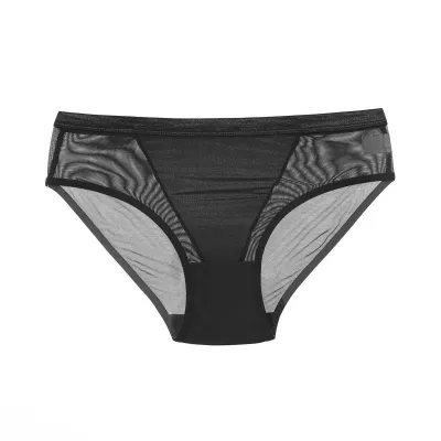 Women Sexy Solid Color Mid-Waist Mesh Transparent Underwear