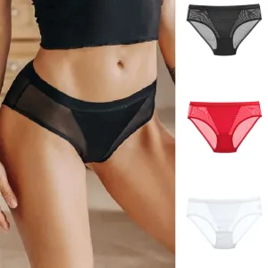 Women Sexy Solid Color Mid-Waist Mesh Transparent Underwear