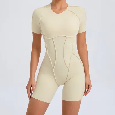 Women's Solid Color Short-Sleeve Backless Tight Sports Yoga Romper