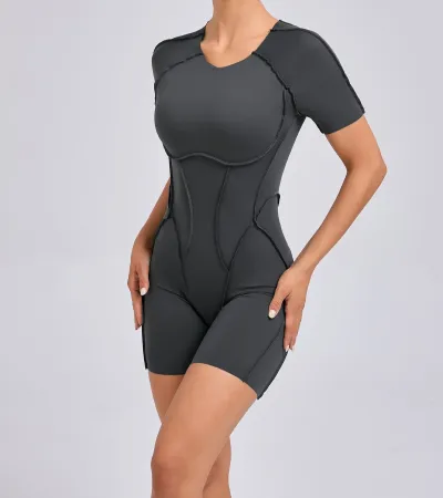 Women's Solid Color Short-Sleeve Backless Tight Sports Yoga Romper