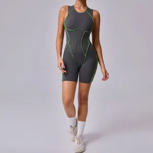 Mono deportivo elástico sin mangas para mujer con contraste de color, ideal para yoga.