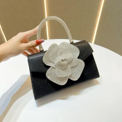 Elegant Women Rhinestone Roses Banquet Evening Handbag Clutch