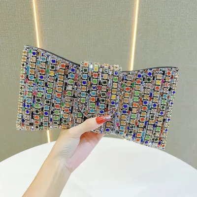 Women Rhinestone Banquet Handbag Clutch Bags Evening Bags PU Underarm Bow-Tie