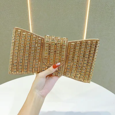 Women Rhinestone Banquet Handbag Clutch Bags Evening Bags PU Underarm Bow-Tie