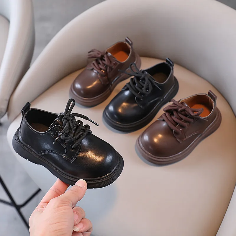 Boys Fashion Solid Color Pu Leather Casual Low Top Shoes