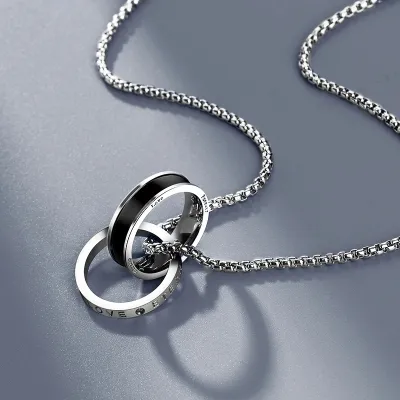 Men Fashion Titanium Steel Ring Pendant Necklace