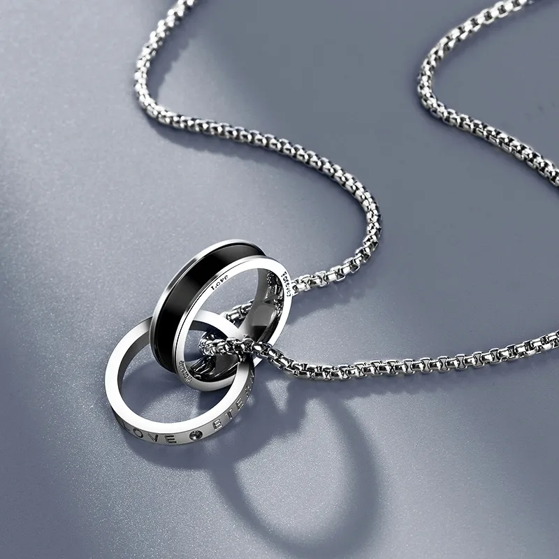 Men Fashion Titanium Steel Ring Pendant Necklace