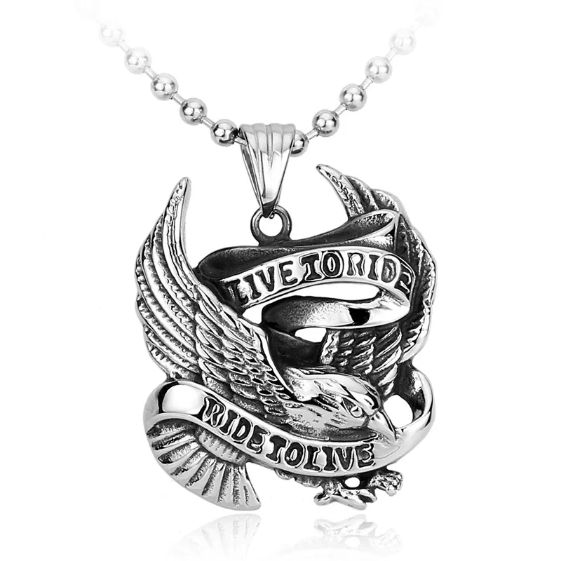 Men Fashion Eagle Pendant Stainless Steel Letter Necklace Vintage