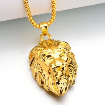 Men Fashion Titanium Steel Lion Head Pendant Necklace Chinese Wind