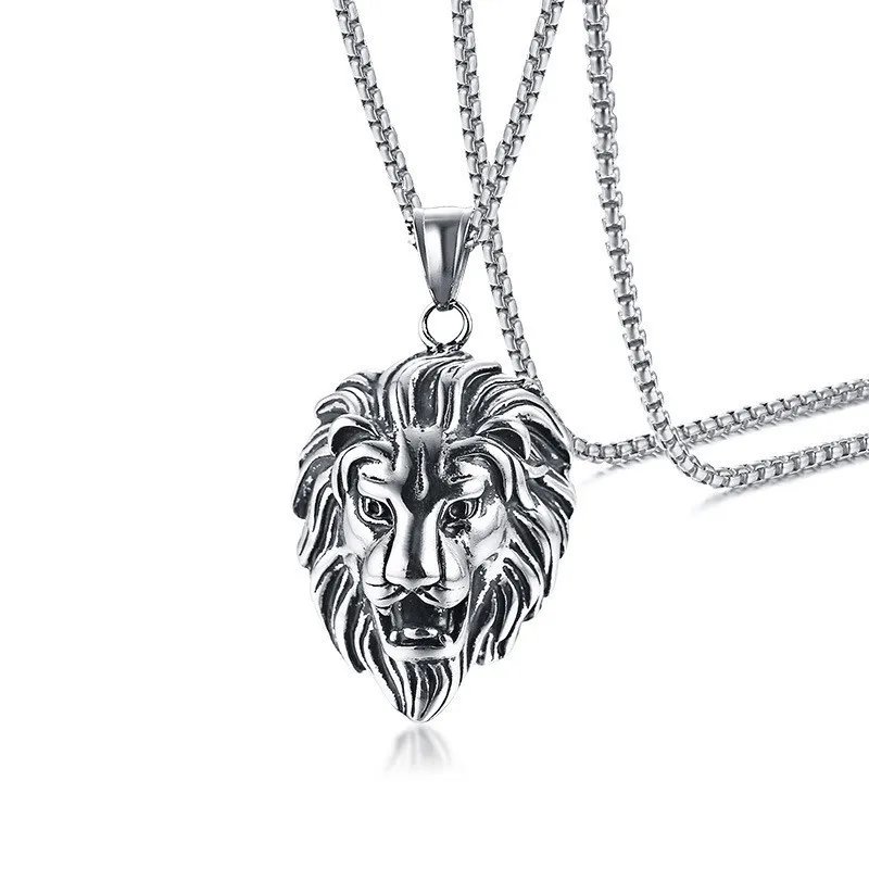 Men Fashion Titanium Steel Lion Head Pendant Necklace Chinese Wind