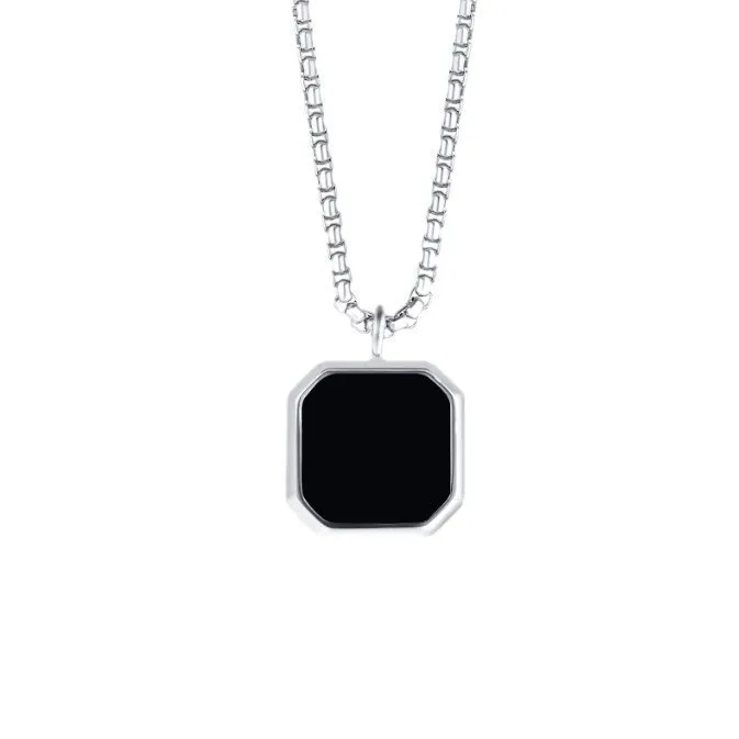 Men's Titanium Steel Drop Glue Square Pendant Necklace