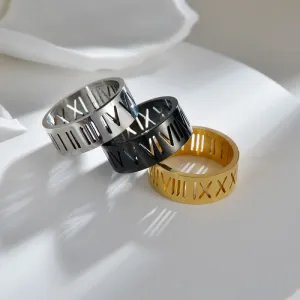 Men's Fashion Hollow Roman Numeral Titanium Steel Ring