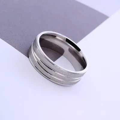 Men Fashion Simple Scratch Titanium Steel Ring Geometric Unisex Stainless Steel