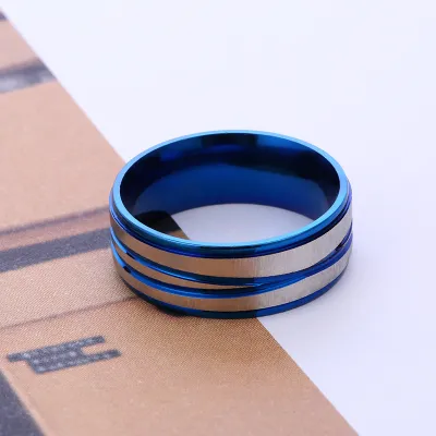 Men Fashion Simple Scratch Titanium Steel Ring Geometric Unisex Stainless Steel