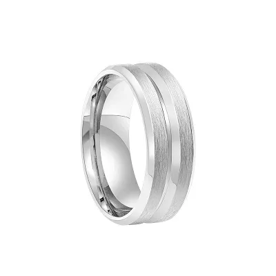 Men Fashion Groove Frosted Stainless Steel Unisex Geometry Ring