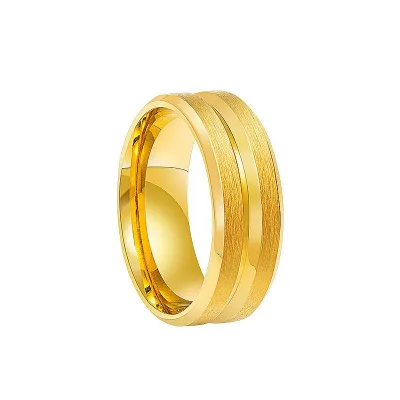 Men Fashion Groove Frosted Stainless Steel Unisex Geometry Ring