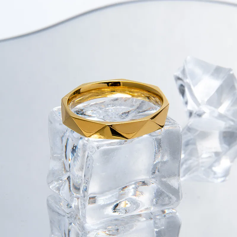 Women Fashion Simple Geometric Rhomboid Titanium Steel Ring