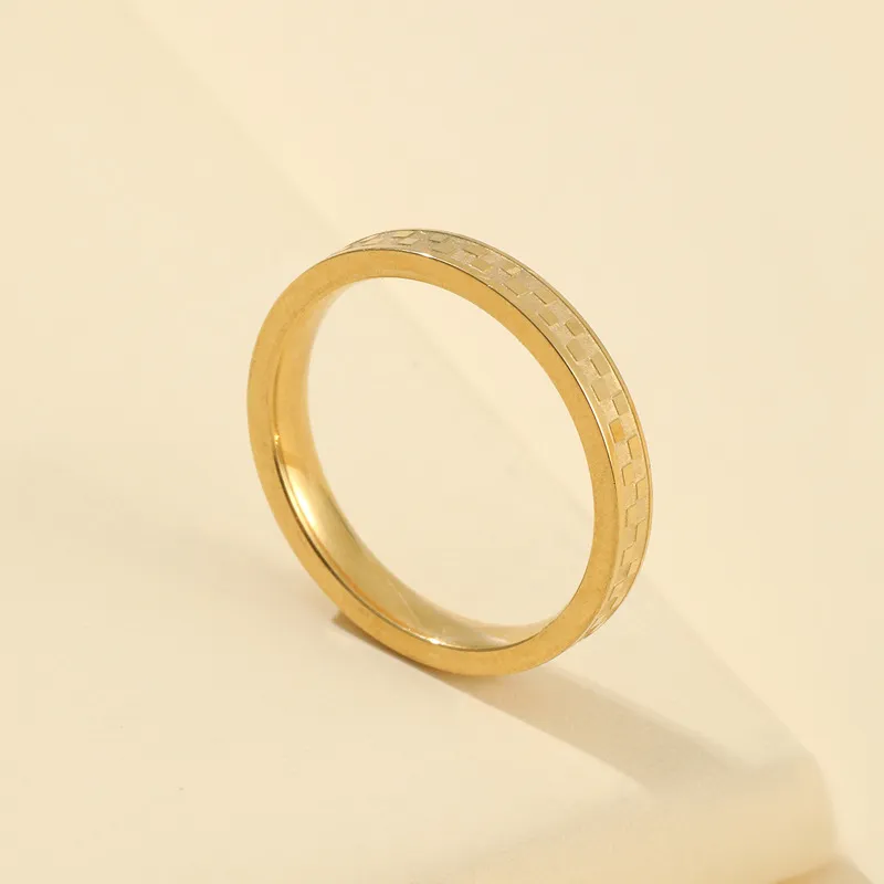 Fashion Simple Check Stainless Steel Unisex Geometric Chic Fresh Sweet Ring