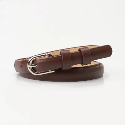 Women Fashion Solid Color Thin Alloy Pin Buckle Belt
