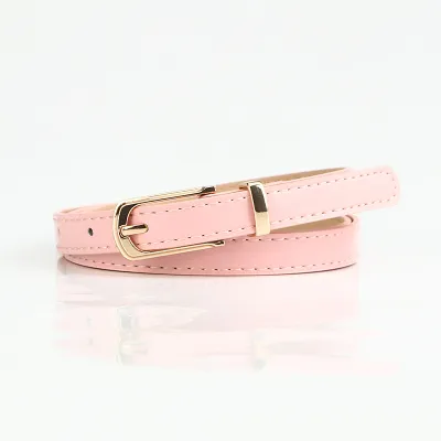 Women Fashion Multicolor Alloy Pin Buckle Thin Imitation Leather Belt