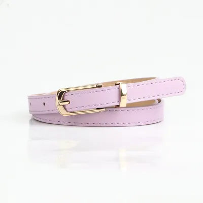 Women Fashion Multicolor Alloy Pin Buckle Thin Imitation Leather Belt
