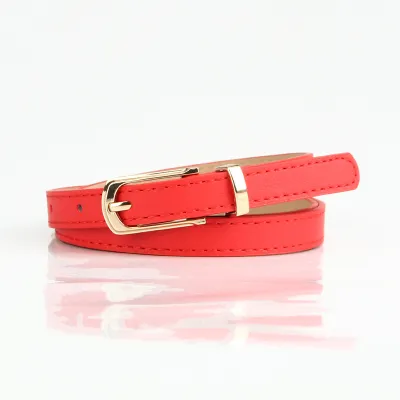 Women Fashion Multicolor Alloy Pin Buckle Thin Imitation Leather Belt