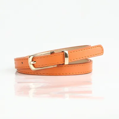Women Fashion Multicolor Alloy Pin Buckle Thin Imitation Leather Belt