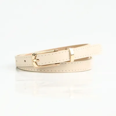 Women Fashion Multicolor Alloy Pin Buckle Thin Imitation Leather Belt