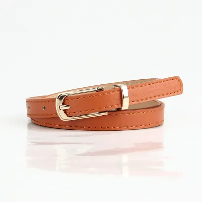 Women Fashion Multicolor Alloy Pin Buckle Thin Imitation Leather Belt