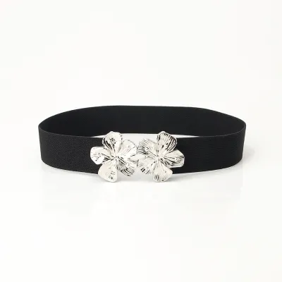 Women's Fashion Flower Buckle Decorative Elastic Stretch Weaving Belt