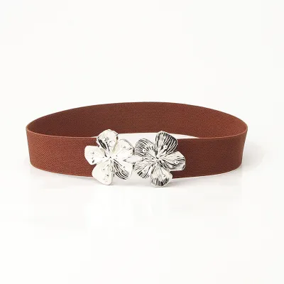 Women's Fashion Flower Buckle Decorative Elastic Stretch Weaving Belt