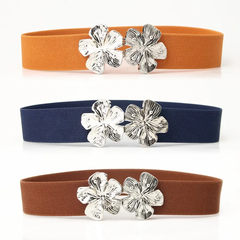 Women's Fashion Flower Buckle Decorative Elastic Stretch Weaving Belt