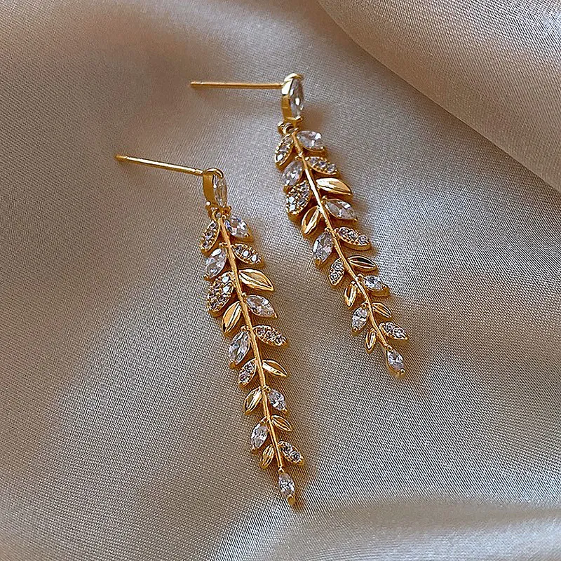 Fashion Rhinestone Wheat Leaf Earrings