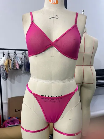 Women's Sexy Solid Color Mesh Perspective Bra Set