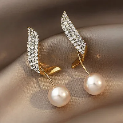 Fashion Rhinestone Pearl Drop Earrings Alloy Simple Women's Jewelry
